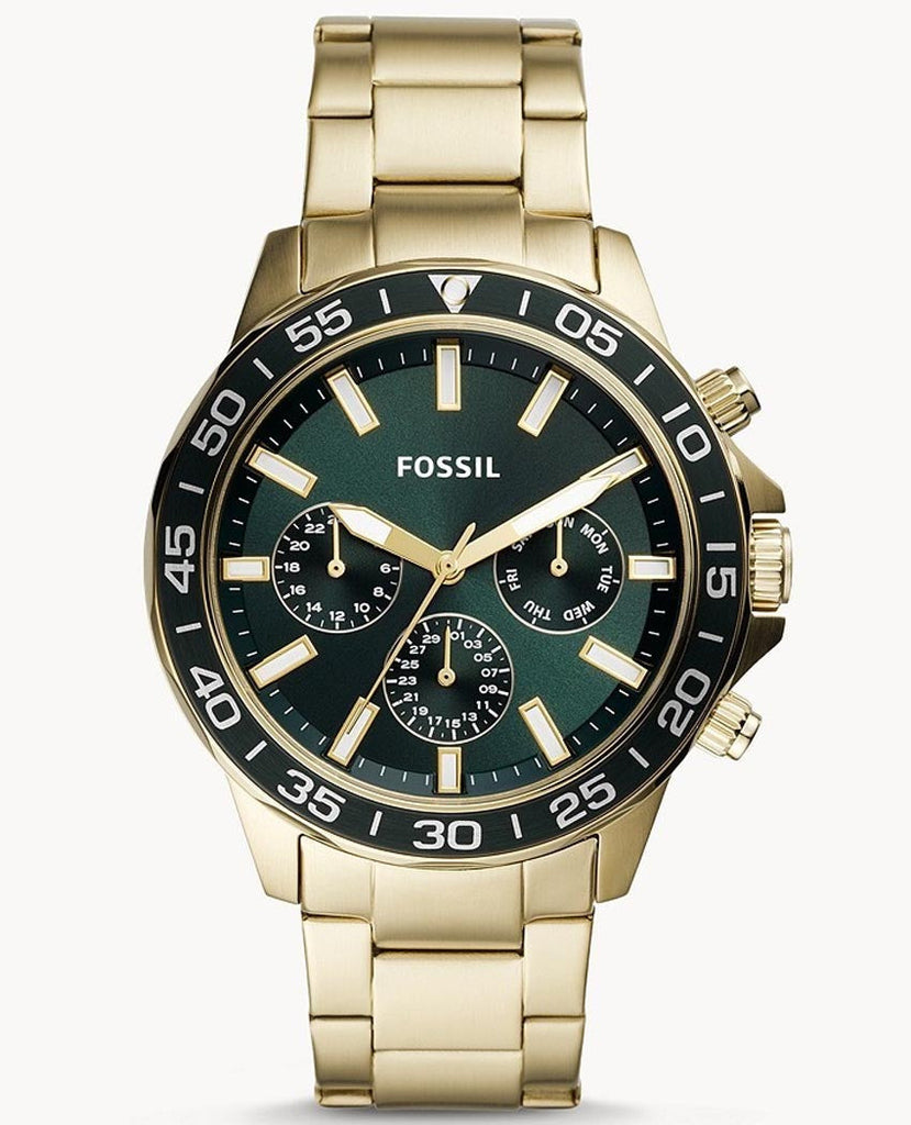 Fossil Bannon Multifunction Chronograph Green Dial Gold Steel Strap Watch for Men - BQ2493 Buy Now By Fossil