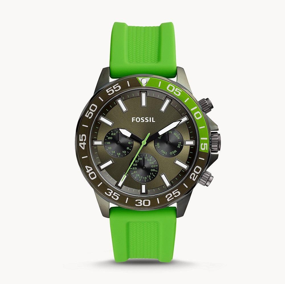 Fossil Bannon Chronograph Grey Dial Green Silicone Strap Watch for Men - BQ2501 Buy Now By Fossil