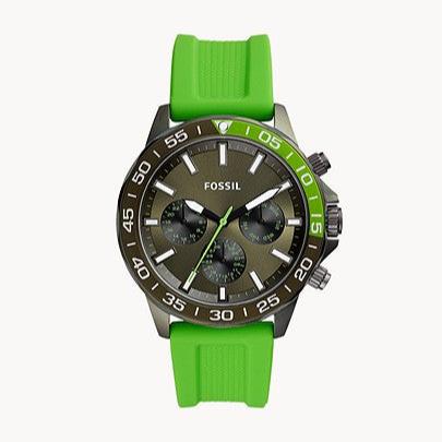 Fossil Bannon Chronograph Grey Dial Green Silicone Strap Watch for Men - BQ2501 Buy Now By Fossil