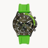 Fossil Bannon Chronograph Grey Dial Green Silicone Strap Watch for Men - BQ2501 Buy Now By Fossil