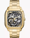 Fossil Inscription Automatic Skeleton Black Dial Gold Steel Strap Watch for Men - BQ2573 Buy Now By Fossil