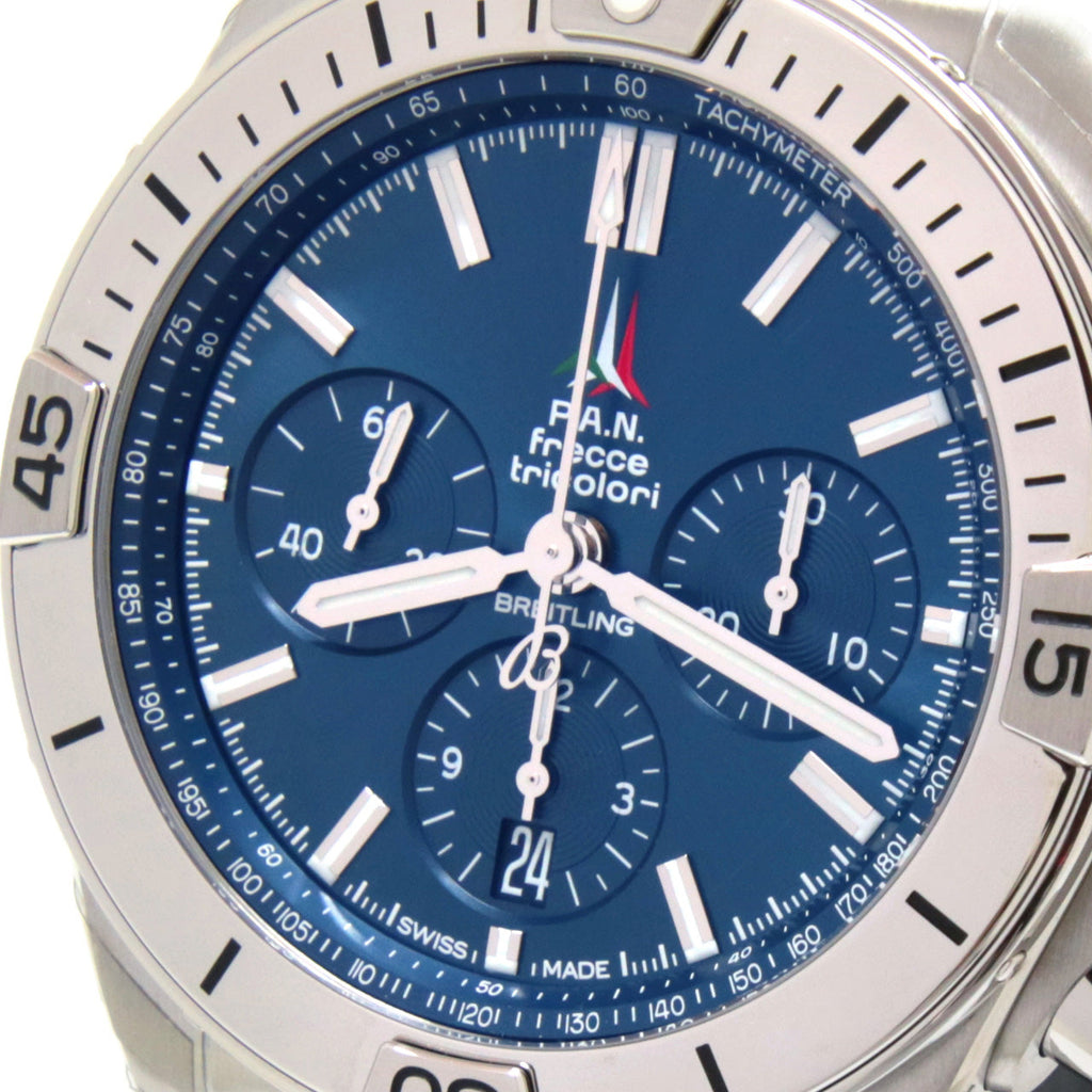 Breitling Chronomat B01 42 Frecce Tricolori Blue Dial Silver Steel Strap Watch for Men - AB01344A1C1A1 Buy Now By Breitling