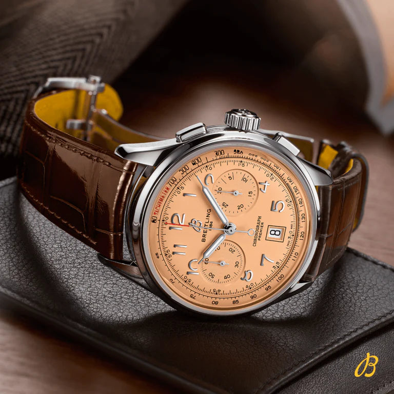 Breitling Premier B01 Chronograph 42 Beige Dial Brown Leather Strap Watch for Men - AB0145331K1P1 Buy Now By Breitling