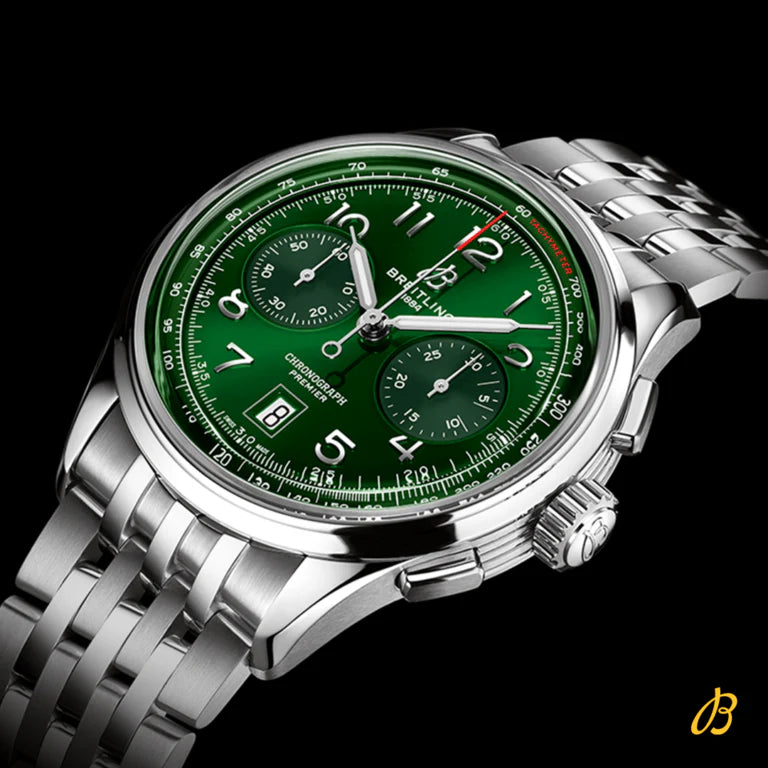 Breitling Premier B01 Chronograph 42 Green Dial Silver Steel Strap Watch for Men - AB0145371L1A1 Buy Now By Breitling