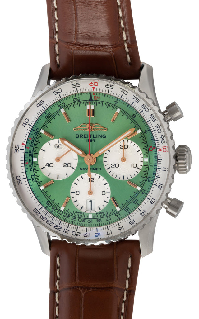 Breitling Navitimer B01 Chronograph 41 Green Dial Brown Leather Strap Watch for Men - AB0139211L1P1 Buy Now By Breitling