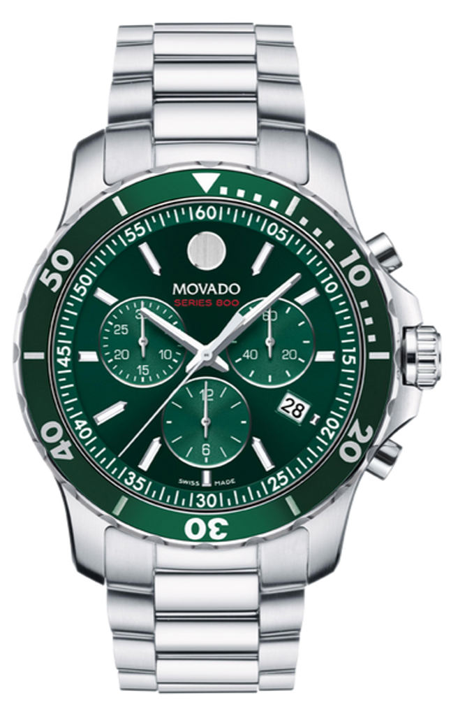 Movado Series 800 Chronograph Green Dial Silver Steel Strap Watch for Men - 2600179 Buy Now By Movado