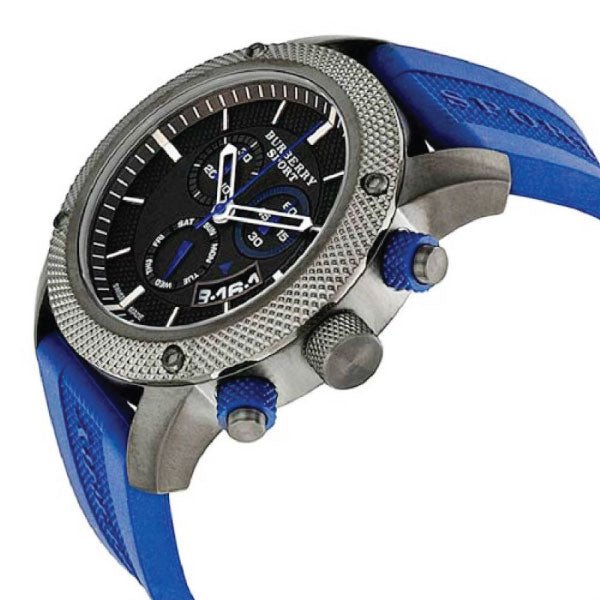 Burberry Sports Chronograph Black Dial Blue Rubber Strap Watch for Men - BU7714 Buy Now By Burberry