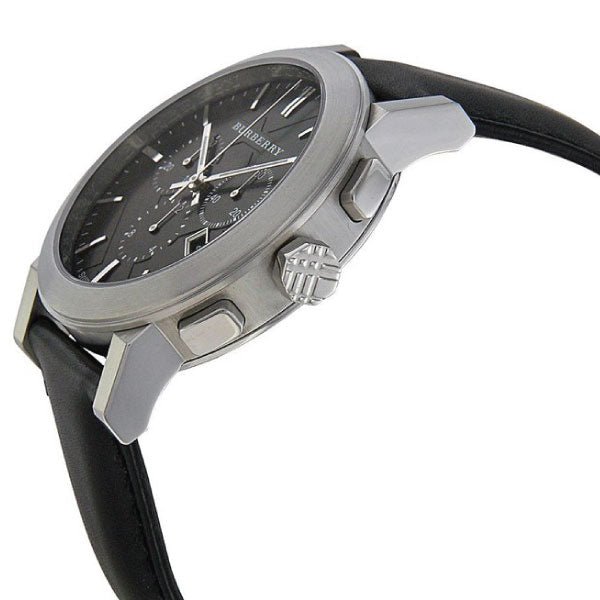 Burberry The City Chronograph Black Dial Black Leather Strap Watch for Men - BU9356 Buy Now By Burberry