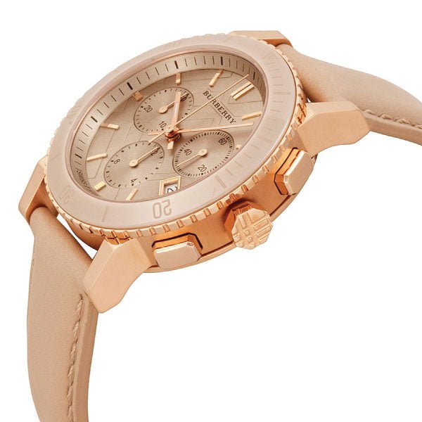 Burberry Chronograph Rose Gold Dial Beige Leather Strap Watch for Women - BU9704 Buy Now By Burberry
