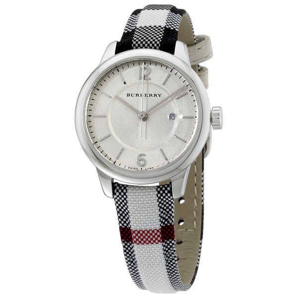 Burberry Classic Stone Silver Dial Horseberry Black Leather Strap Watch for Women - BU10103 Buy Now By Burberry