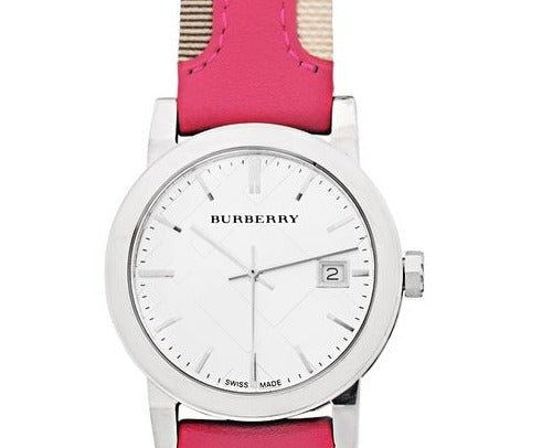Burberry The City White Dial Haymarket Pink Leather Strap Watch for Women - BU9149 Buy Now By Burberry