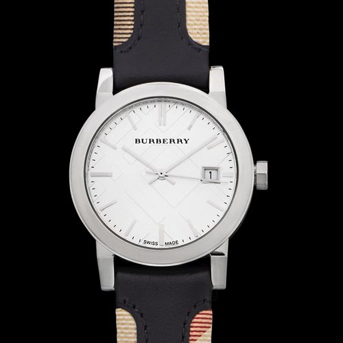 Burberry The City White Dial Black Haymarket Leather Strap Watch for Women - BU9150 Buy Now By Burberry