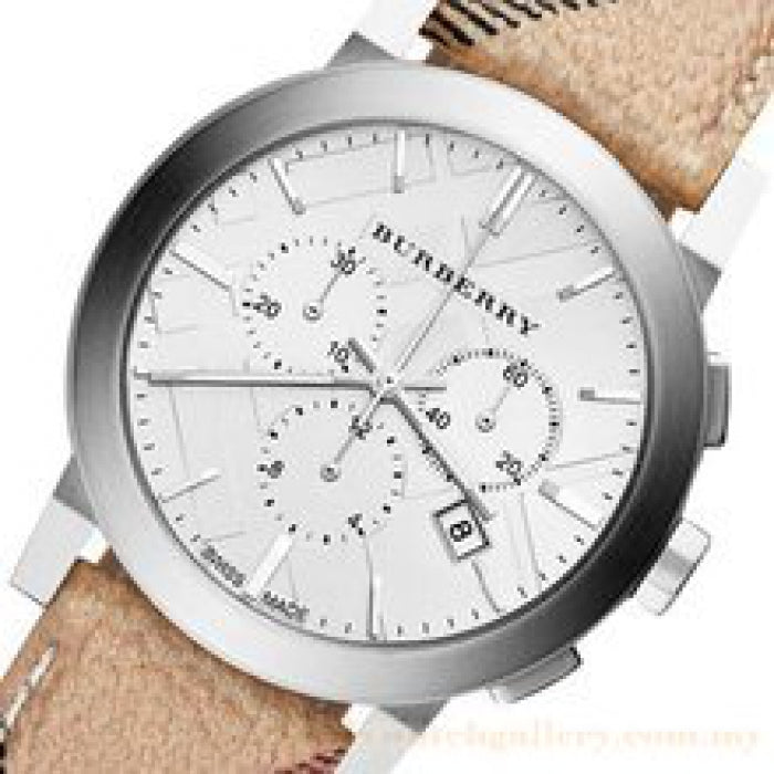Burberry The City Chronograph White Dial Haymarket Leather Strap Watch For Men - BU9360 Buy Now By Burberry
