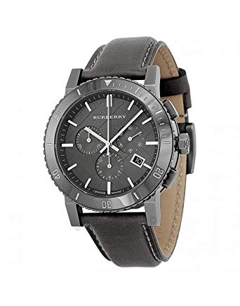 Burberry The City Chronograph Ion Plated Grey Dial Grey Leather Strap Watch for Men - BU9384 Buy Now By Burberry