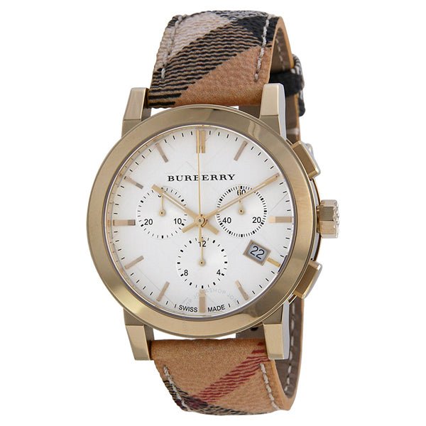 Burberry The City White Dial Haymarket Beige Leather Strap Watch for Women - BU9752 Buy Now By Burberry