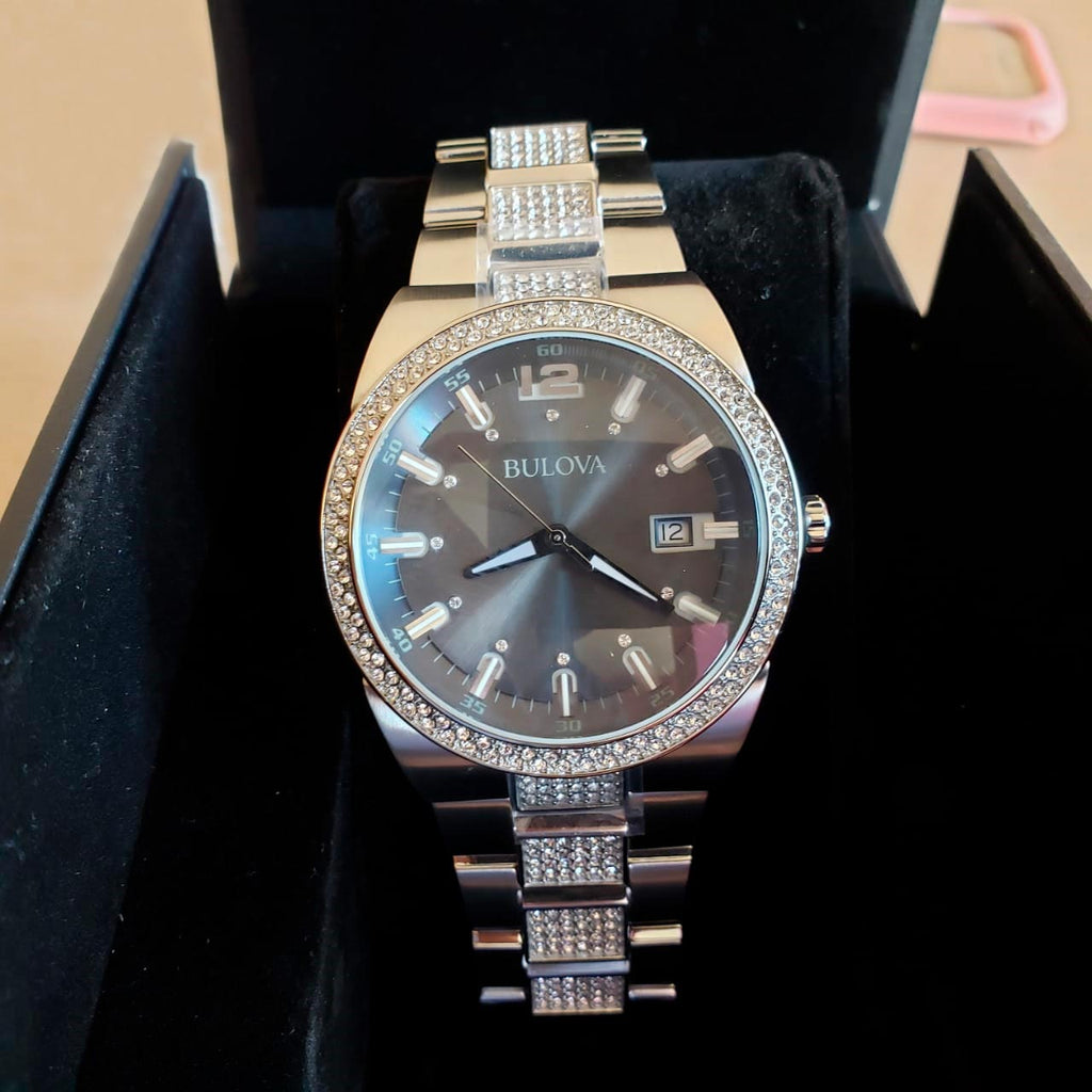 Bulova Crystal Collection Brown Dial Silver Steel Strap Watch for Men - 96B221 Buy Now By Bulova