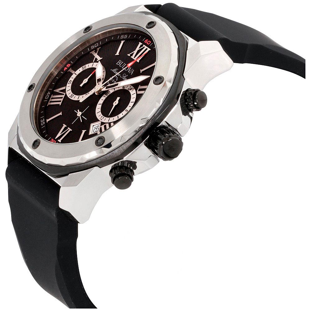 Bulova Marine Star Chronograph Black Dial Black Rubber Strap Watch for Men - 98B127 Buy Now By Bulova