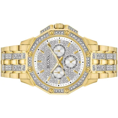 Bulova Crystal Collection Octova White Dial Gold Steel Strap Watch for Men - 98C126 Buy Now By Bulova