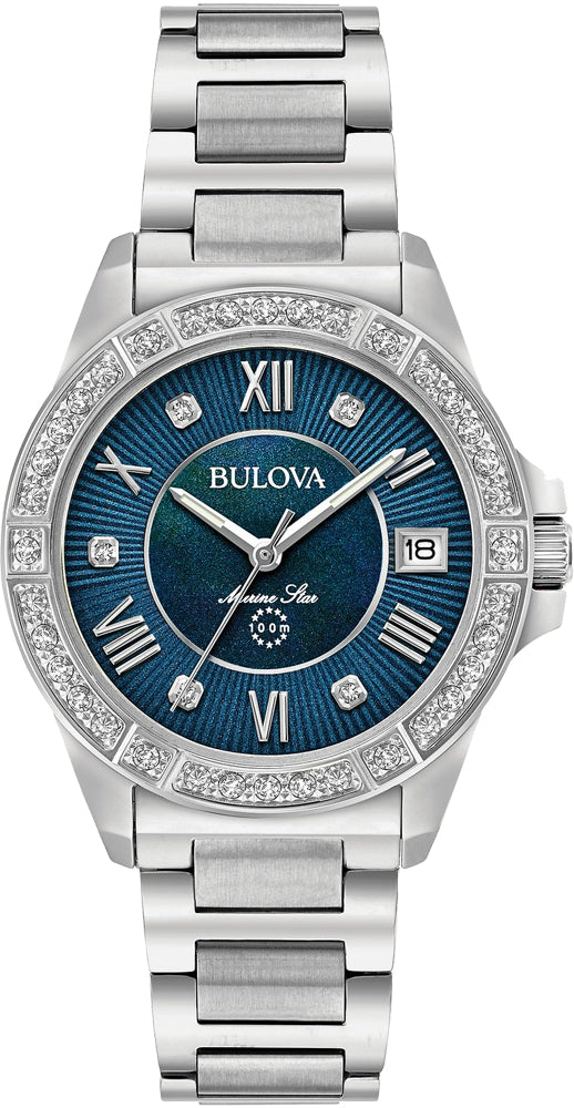 Bulova Marine Star Blue Dial Silver Steel Strap Watch for Women - 96R215 Buy Now By Bulova