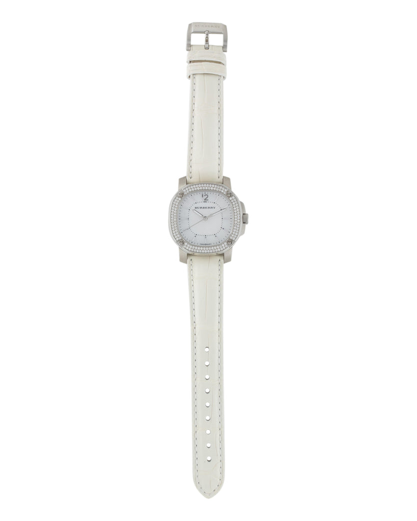 Burberry The Britain Diamonds Mother of Pearl Dial White Leather Strap Watch for Women - BBY1800 Buy Now By Burberry