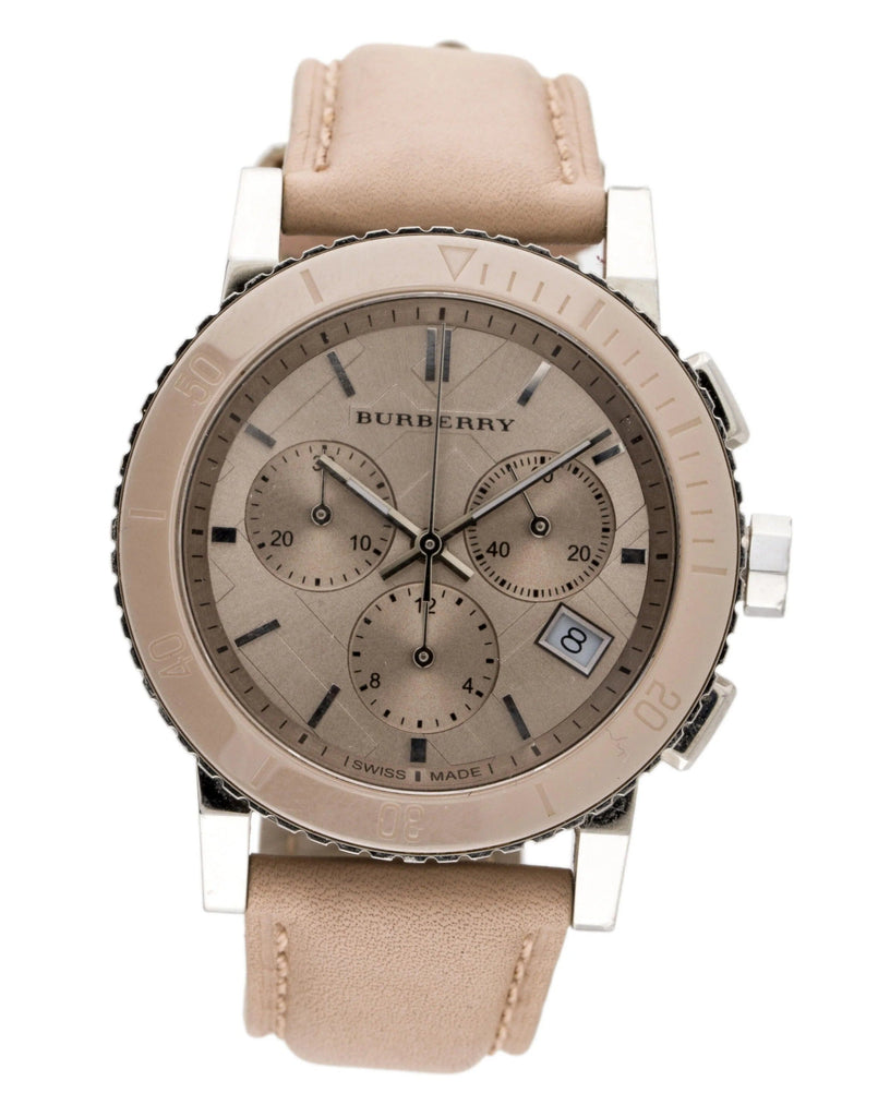 Burberry The City Chronograph Rose Gold Dial Beige Leather Strap Watch For Women - BU9702 Buy Now By Burberry