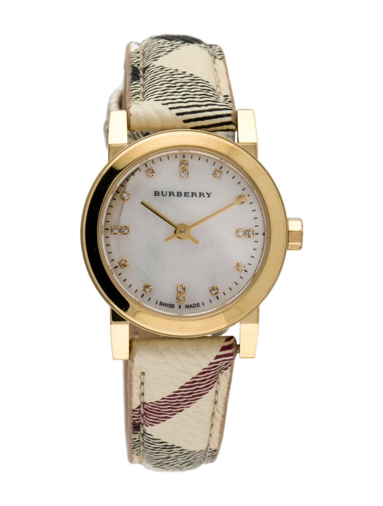 Burberry The City Diamonds Mother of Pearl Dial Brown Leather Strap Watch for Women - BU9226 Buy Now By Burberry
