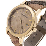 Burberry The City Gold Dial Haymarket Brown Leather Strap Watch for Women - BU9026 Buy Now By Burberry