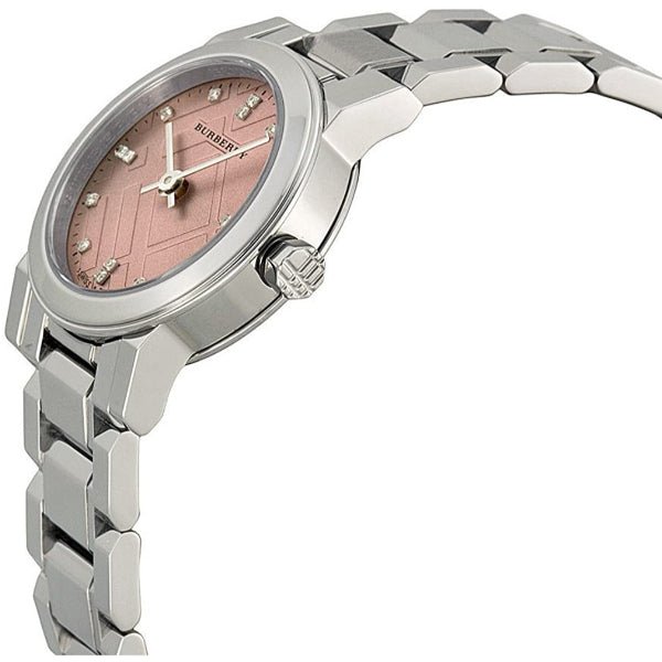 Burberry The City Diamonds Pink Dial Silver Steel Strap Watch for Women - BU9223 Buy Now By Burberry