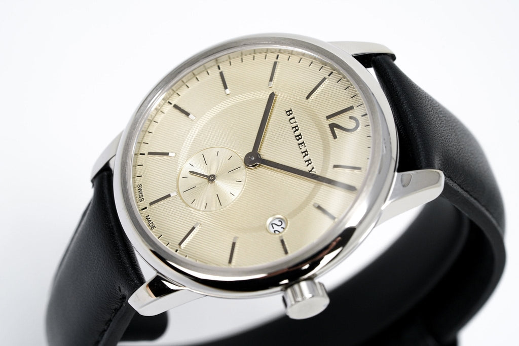 Burberry Classic Round Cream Dial Black Leather Strap Watch for Men - BU10008 Buy Now By Burberry