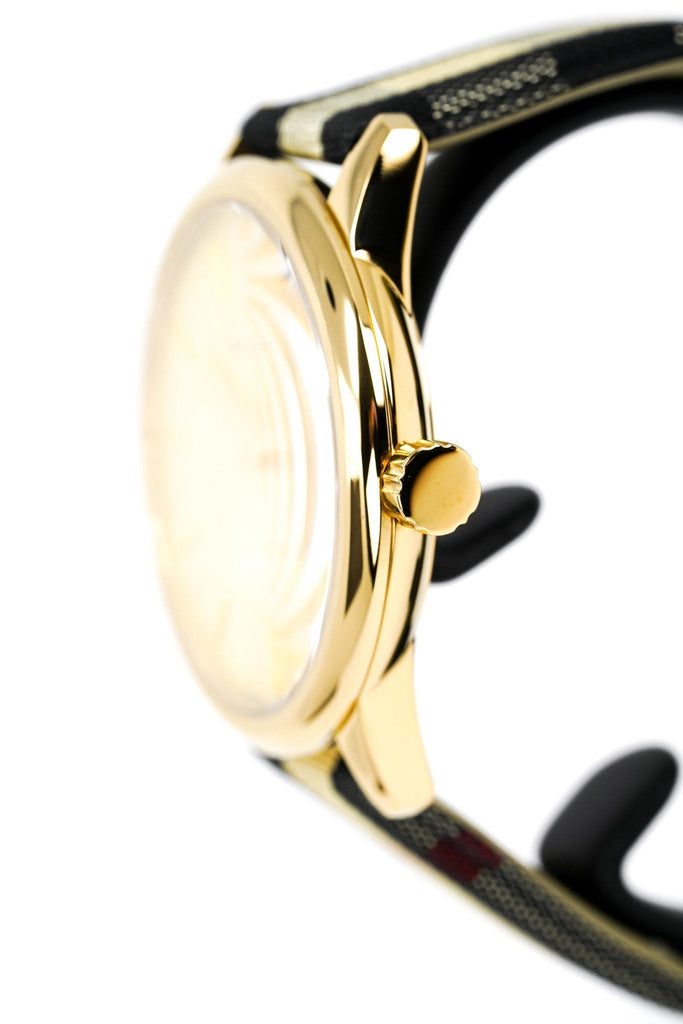 Burberry The Classic Round Gold Dial Brown Leather Strap Unisex Watch - BU10001 Buy Now By Burberry