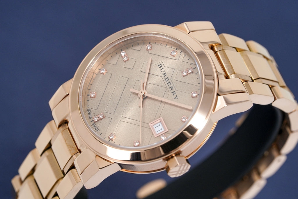 Burberry The City Diamonds Rose Gold Dial Rose Gold Steel Strap Watch for Women - BU9126 Buy Now By Burberry