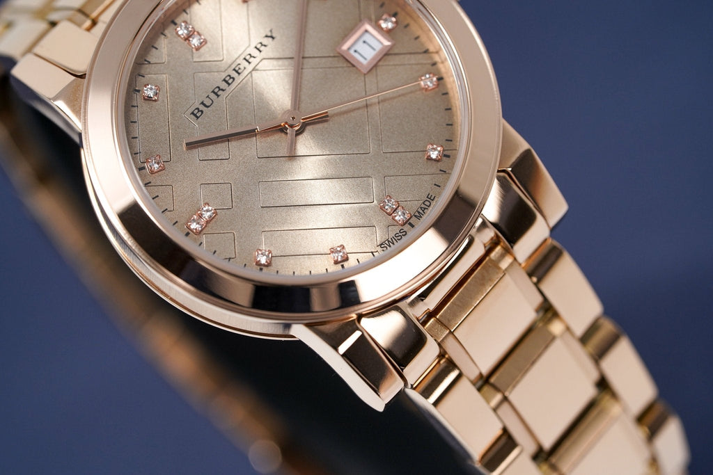 Burberry The City Diamonds Rose Gold Dial Rose Gold Steel Strap Watch for Women - BU9126 Buy Now By Burberry