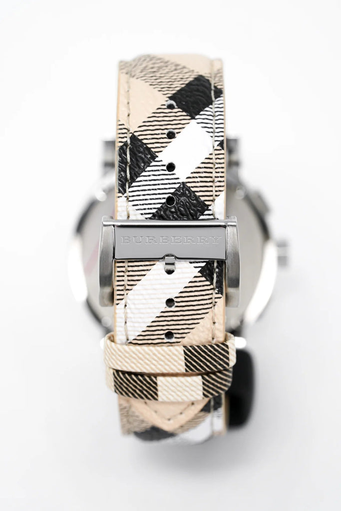 Burberry The City Chronograph White Dial Haymarket Leather Strap Watch For Men - BU9360 Buy Now By Burberry