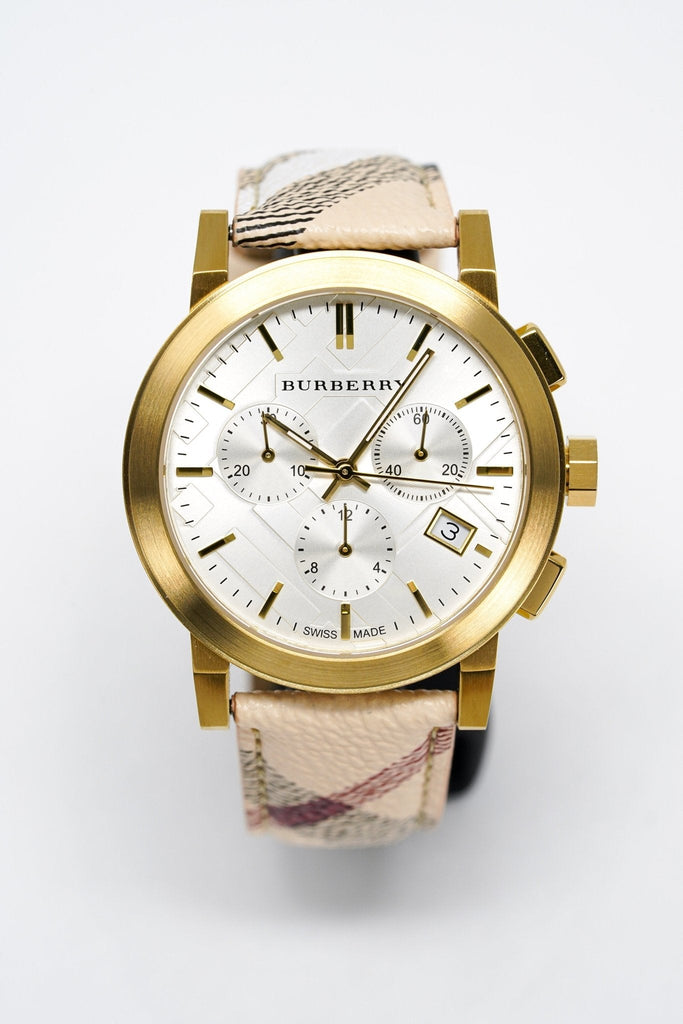 Burberry The City White Dial Haymarket Beige Leather Strap Watch for Women - BU9752 Buy Now By Burberry