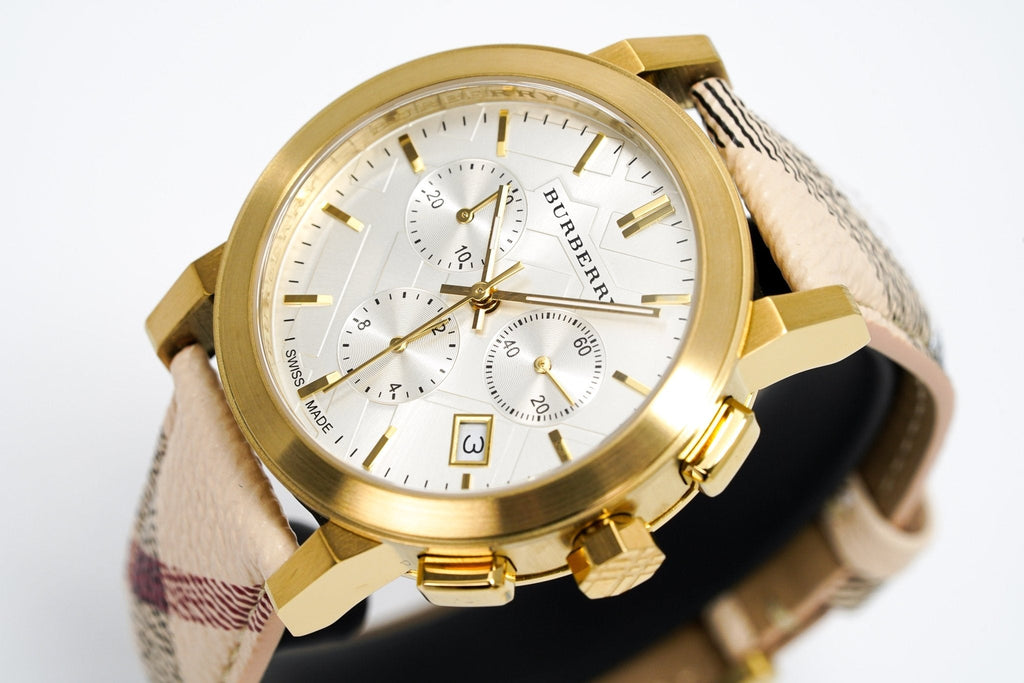 Burberry The City White Dial Haymarket Beige Leather Strap Watch for Women - BU9752 Buy Now By Burberry