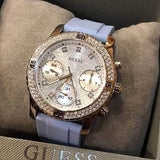 Guess Confetti Crystal Silver Dial Blue Rubber Strap Watch For Women - W1098L3 Buy Now By Guess