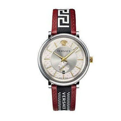 Versace V Circle Silver Dial Two Tone Leather Strap Watch for Men - VEBQ01319 Buy Now By Versace