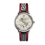 Versace V Circle Silver Dial Two Tone Leather Strap Watch for Men - VEBQ01319 Buy Now By Versace
