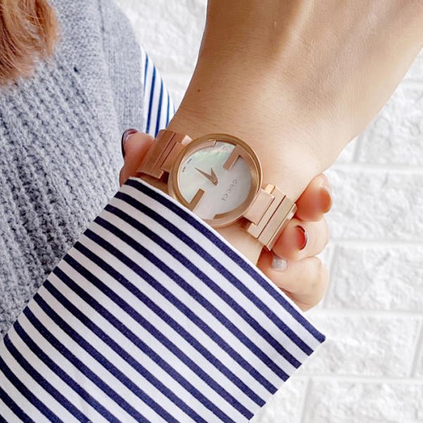 Gucci G Interlocking Mother of Pearl Dial Rose Gold Steel Strap Watch For Women - YA133515 Buy Now By Gucci