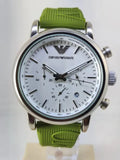 Emporio Armani Chronograph White Dial Green Rubber Strap Watch For Men - AR11022 Buy Now By Emporio Armani