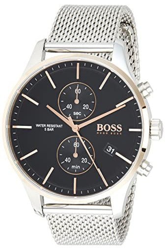 Hugo Boss Associate Black Dial Silver Mesh Bracelet Watch for Men - 1513805 Buy Now By Hugo Boss