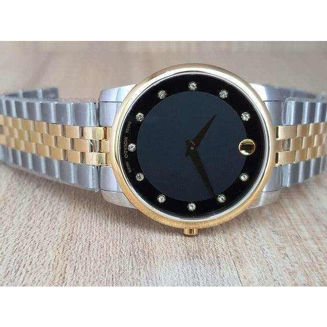 Movado Museum Classic Diamonds Black Dial Two Tone Steel Strap Watch For Men - 0606879 Buy Now By Movado