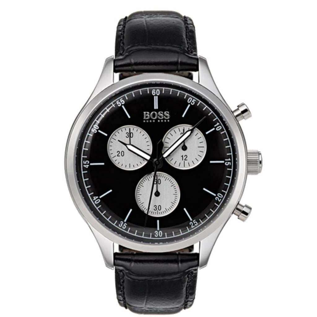 Hugo Boss Companion Black Dial Black Leather Strap Watch for Men - 1513543 Buy Now By Hugo Boss