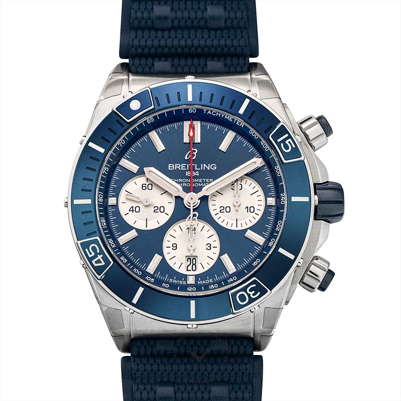 Breitling Super Chronomat B01 44 Blue Dial Blue Rubber Strap Watch for Men - AB0136161C1S1 Buy Now By Breitling
