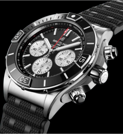 Breitling Super Chronomat B01 44 Black Dial Black Rubber Strap Watch for Men - AB0136251B1S1 Buy Now By Breitling