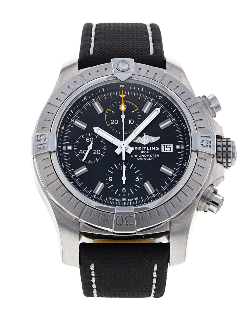 Breitling Avenger Chronograph 45mm Black Dial Black Leather Strap Watch for Men - A13317101B1X1 Buy Now By Breitling