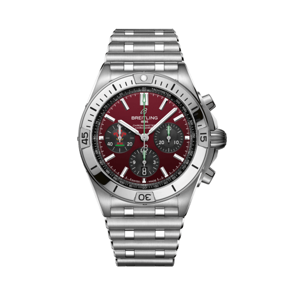 Breitling Chronomat B01 42 Six Nations Wales Red Dial Silver Steel Strap Watch for Men - AB0134A61K1A1 Buy Now By Breitling