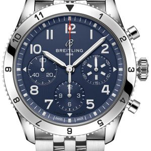 Breitling Avi Chronograph 42 Tribute to Vought F4U Corsair Blue Dial Silver Steel Strap Watch for Men - A233801A1C1A1 Buy Now By Breitling
