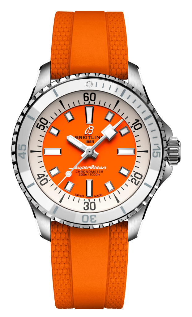 Breitling Superocean Automatic 36 Orange Dial Orange Rubber Strap Watch for Men - A17377211O1S1 Buy Now By Breitling