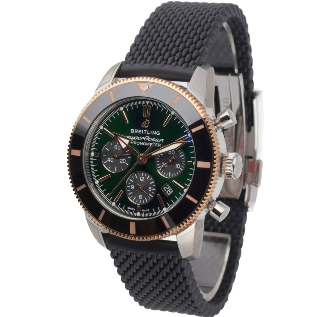 Breitling Superocean Heritage B01 Chronograph 44 Limited Edition Green Dial Black Mesh Bracelet Watch for Women - UB01622A1L1S1 Buy Now By Breitling